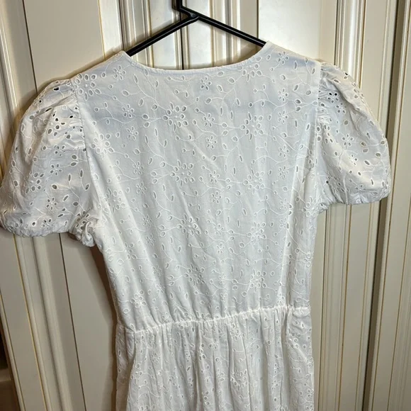 J Crew white eyelet long puff sleeve dress- fully lined- size 00 - Picture 8 of 10